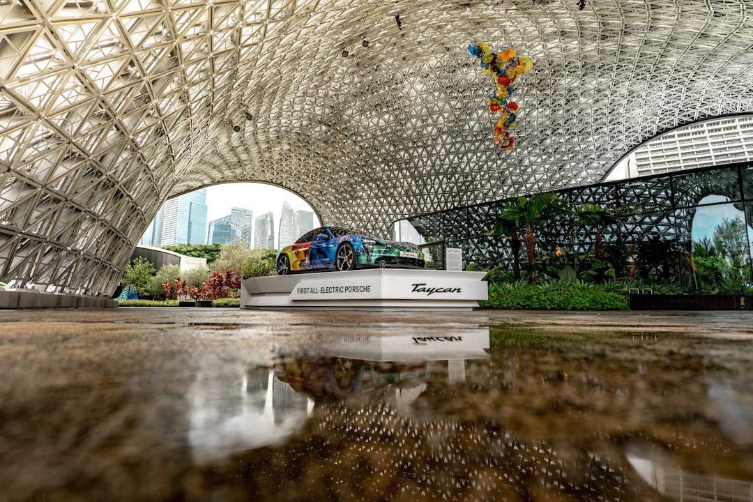 a car parked in a large building