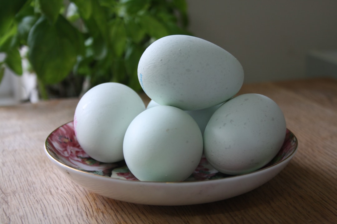 A plate of eggs sitting on a table
