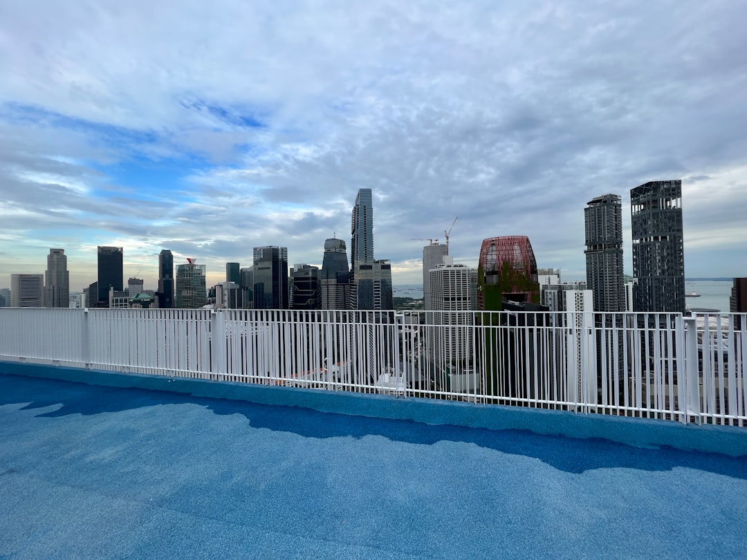 a city skyline with a bridge