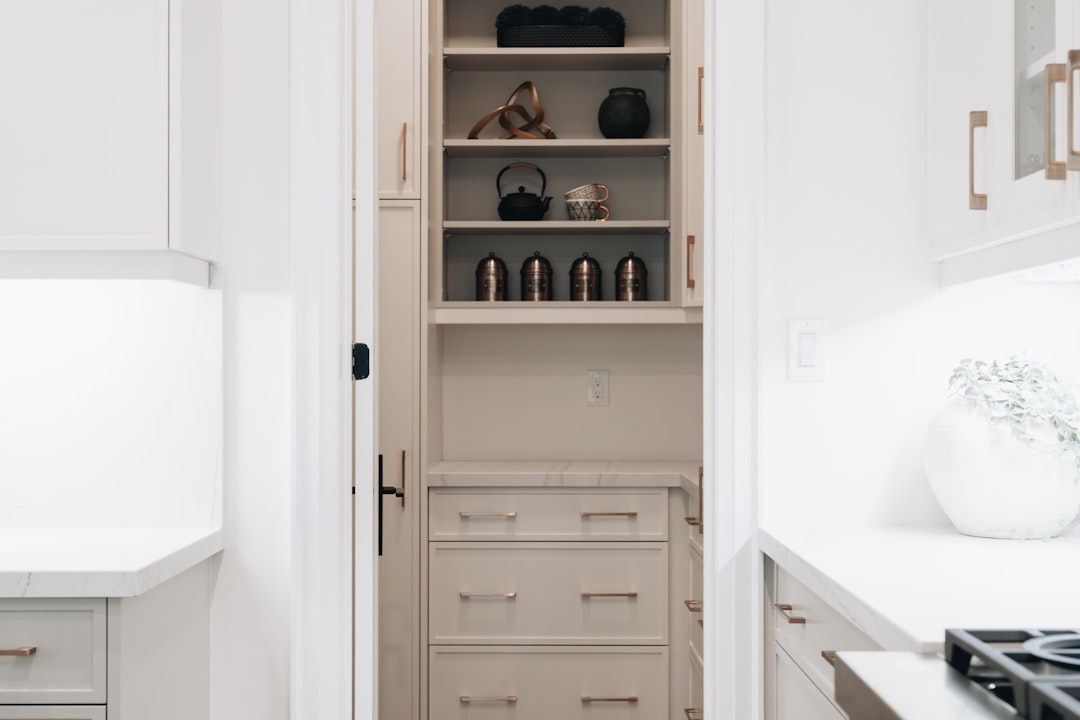 Modern pantry with open shelving and drawers