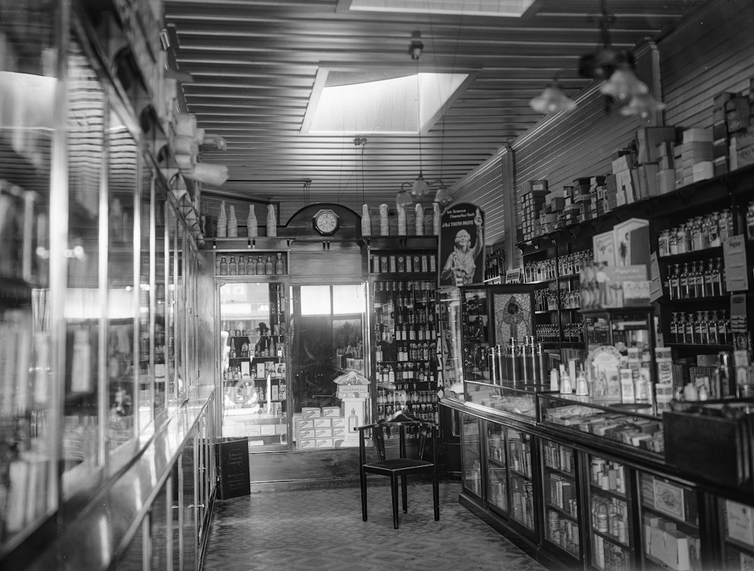 Interior of a vintage general store with shelves of goods