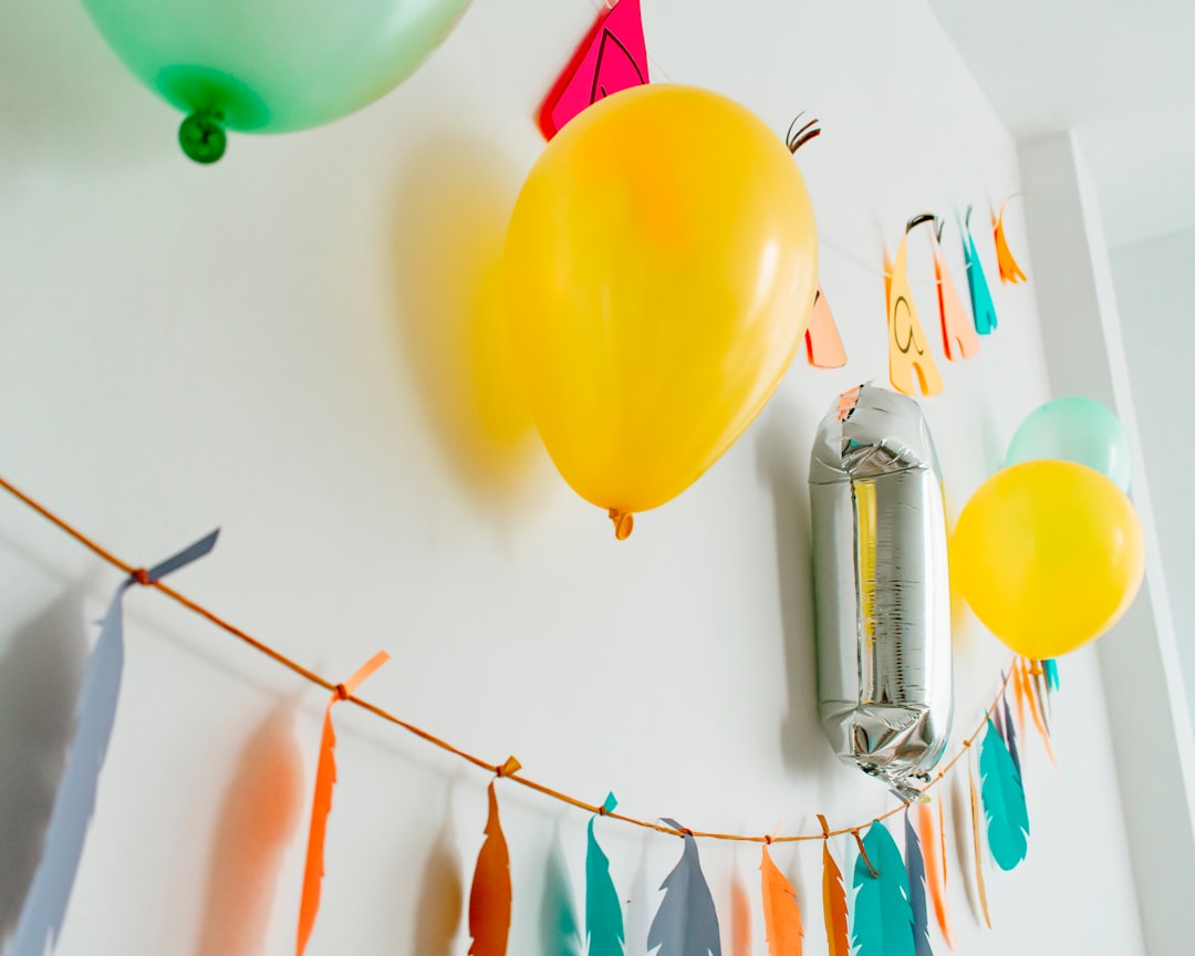 yellow green and blue balloons