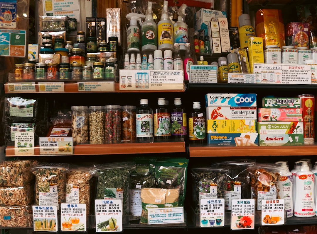 Shelves stocked with various health and beauty products.