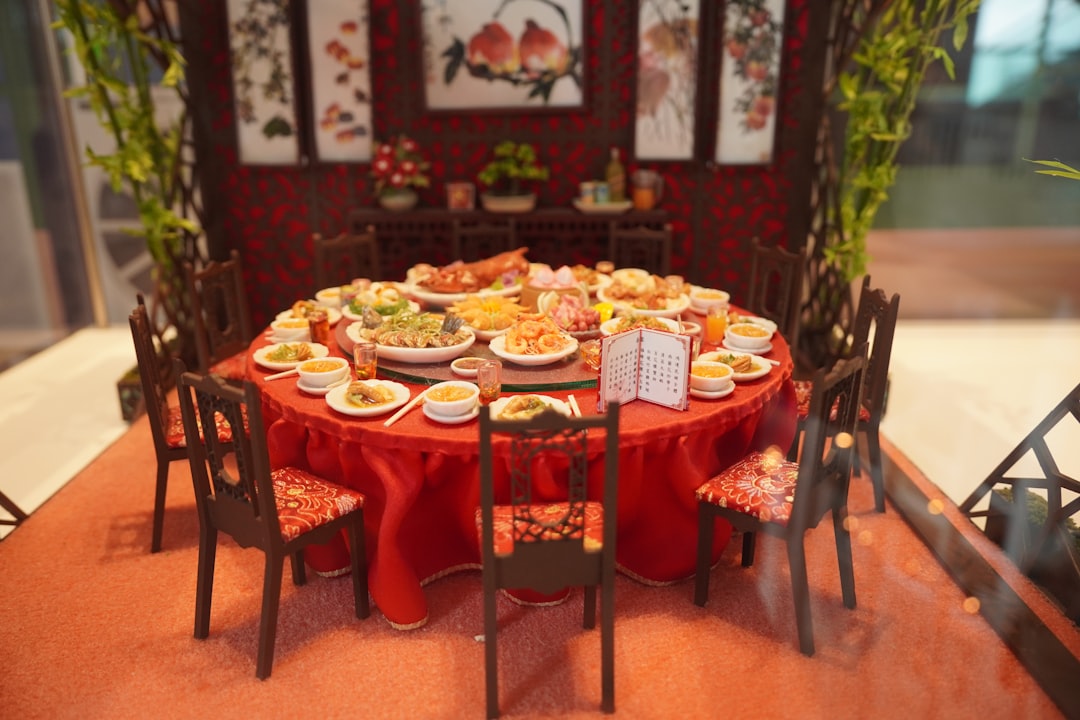Round dining table set for a feast