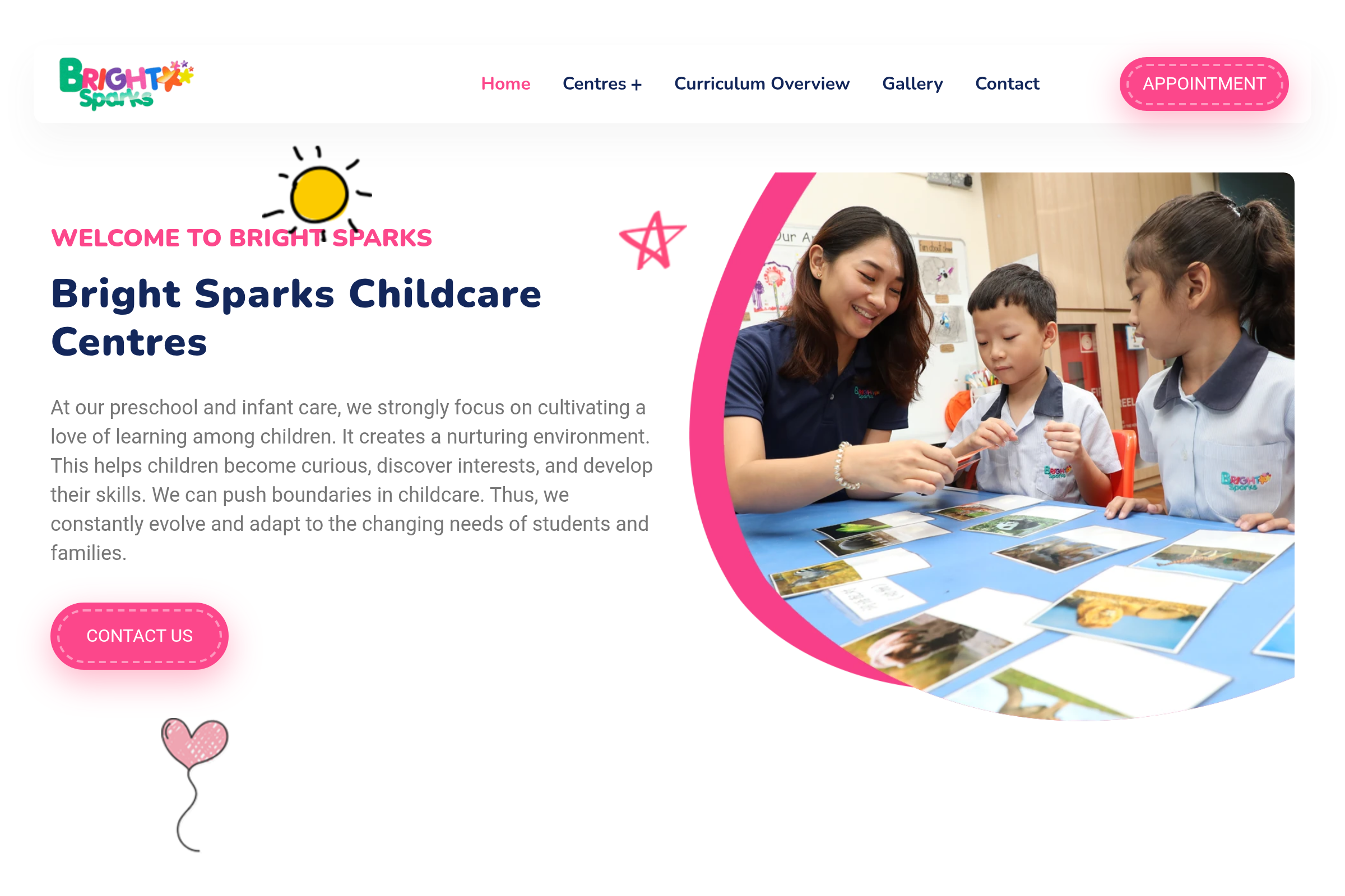 Bright Sparks Infant Care website preview